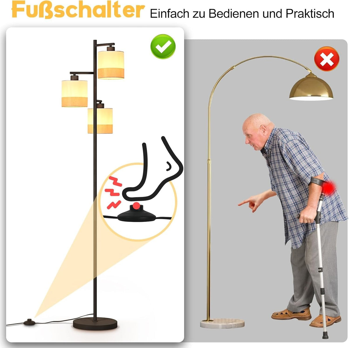 ZMH Stehlampe Wohnzimmer Stehleuchte Vintage Stoff Standlampe 3 Flammig