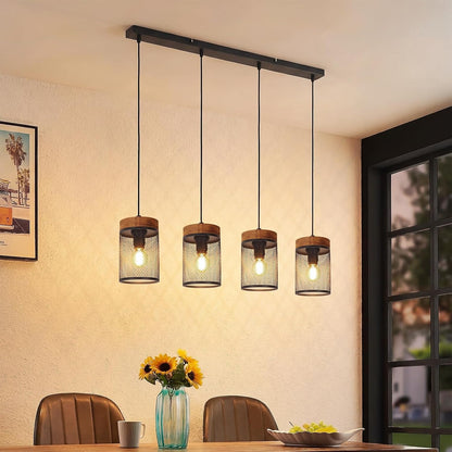 ZMH Vintage Hängelampe Holz Pendelleuchte esstisch 1-4 Flammig Esstischlampe