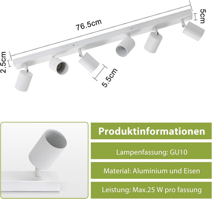 ZMH LED Deckenleuchte Weiß Deckenstrahler: GU10 Deckenlampe Spots 6 Flammig 330°Schwenkbar Deckenspots