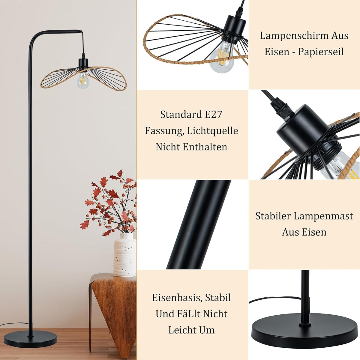 ZMH Stehlampe Schwarz Leselampe Wohnzimmer Standleuchte