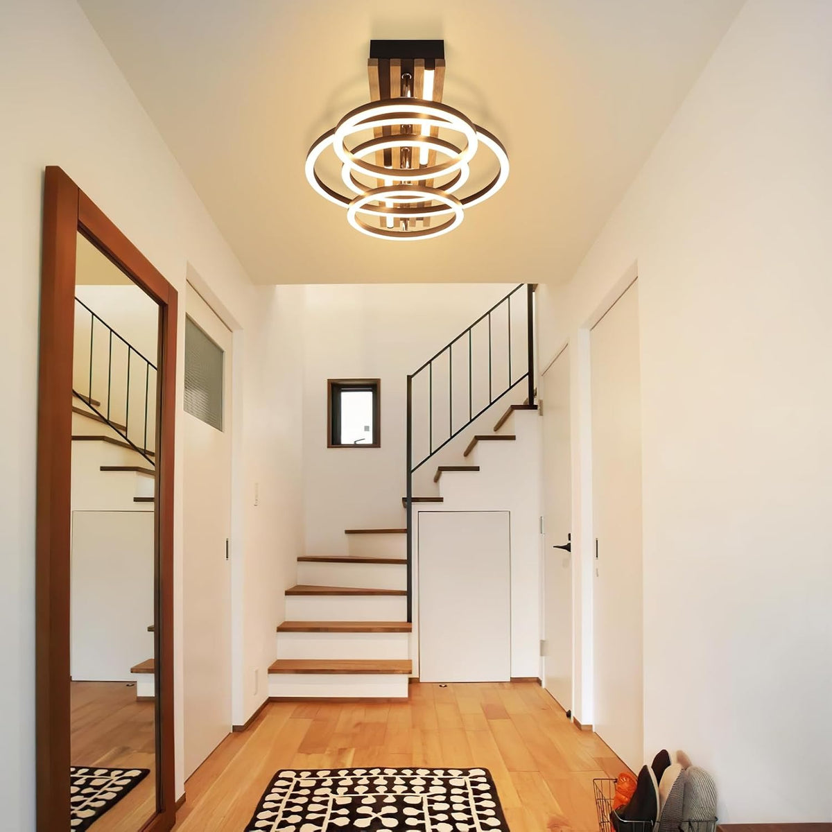ZMH  LED Deckenleuchte Holz Dimmbar 50cm Deckenlampe Wohnzimmerlampe Modern