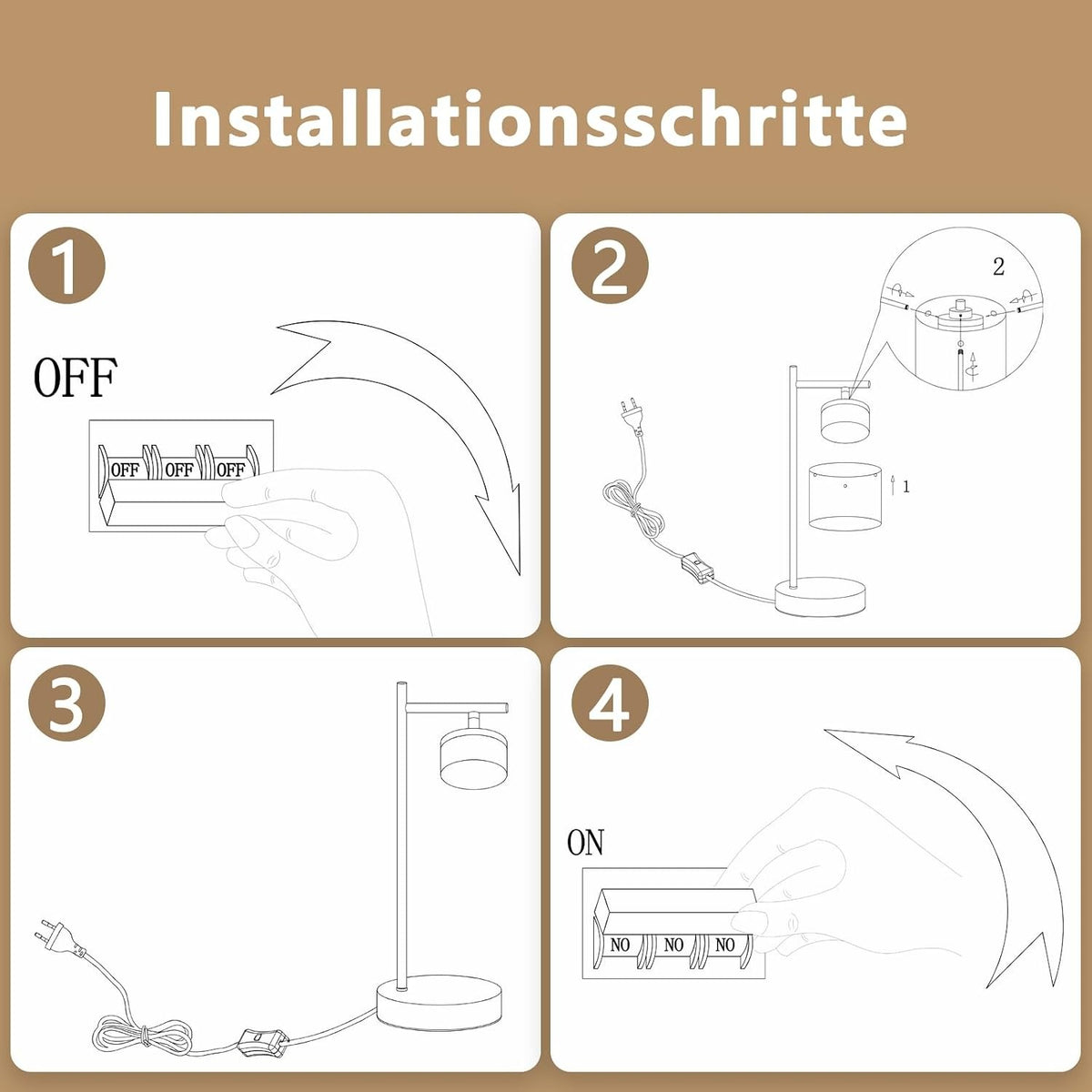ZMH LED Tischlampe mit kabel: Schwarz Nachttischlampe aus Rauchglas und