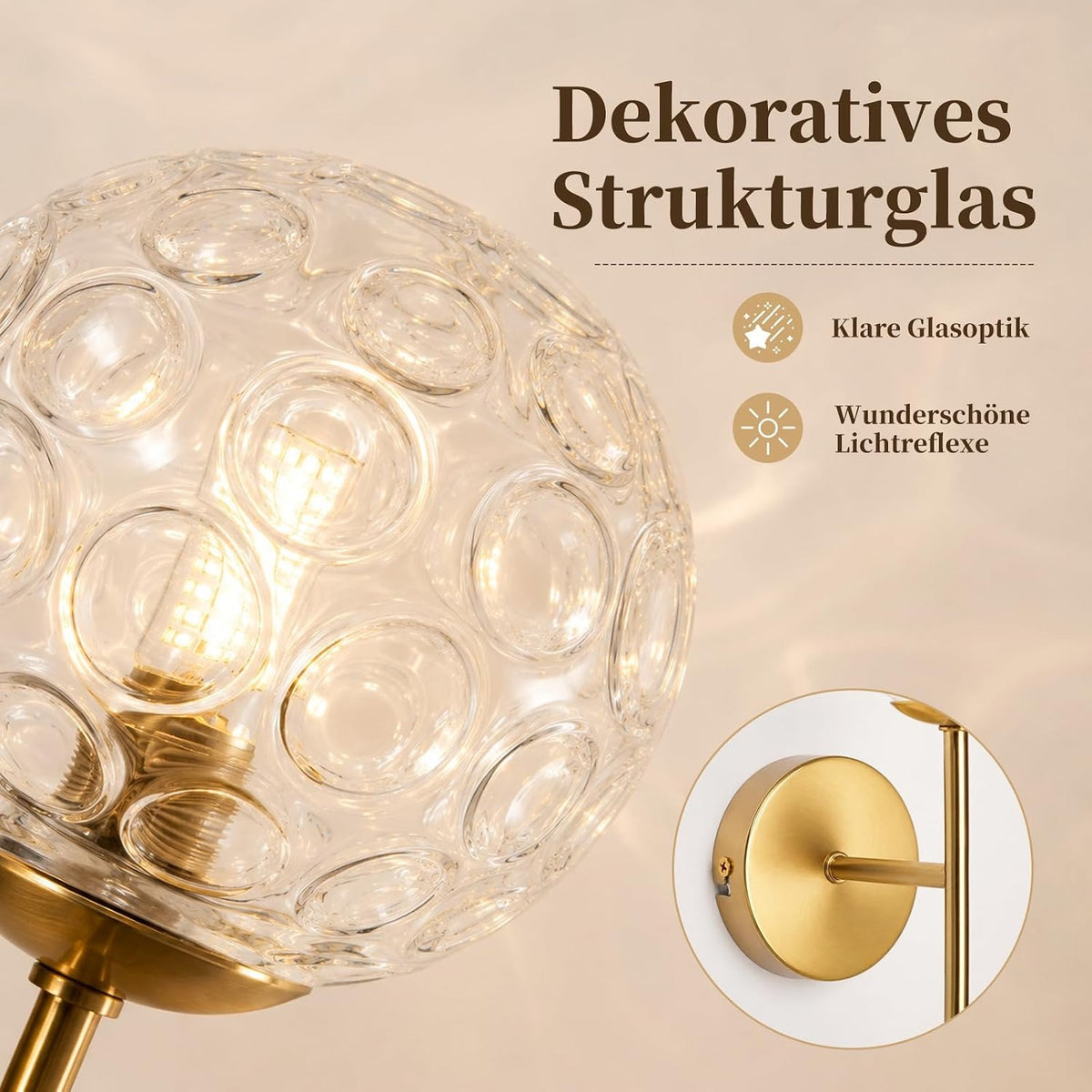ZMH Wandleuchte Innen Wohnzimmer Wandlampe Flurlampe Gold G9 Metall
