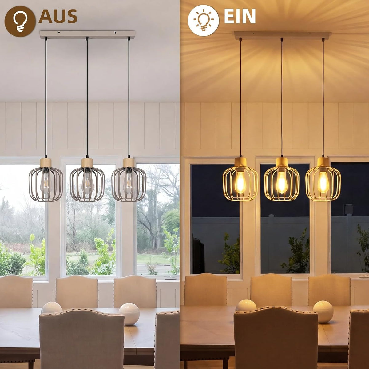 ZMH Pendelleuchte Esstisch 1-3 Flammig Modern Esszimmer Hängelampe E27