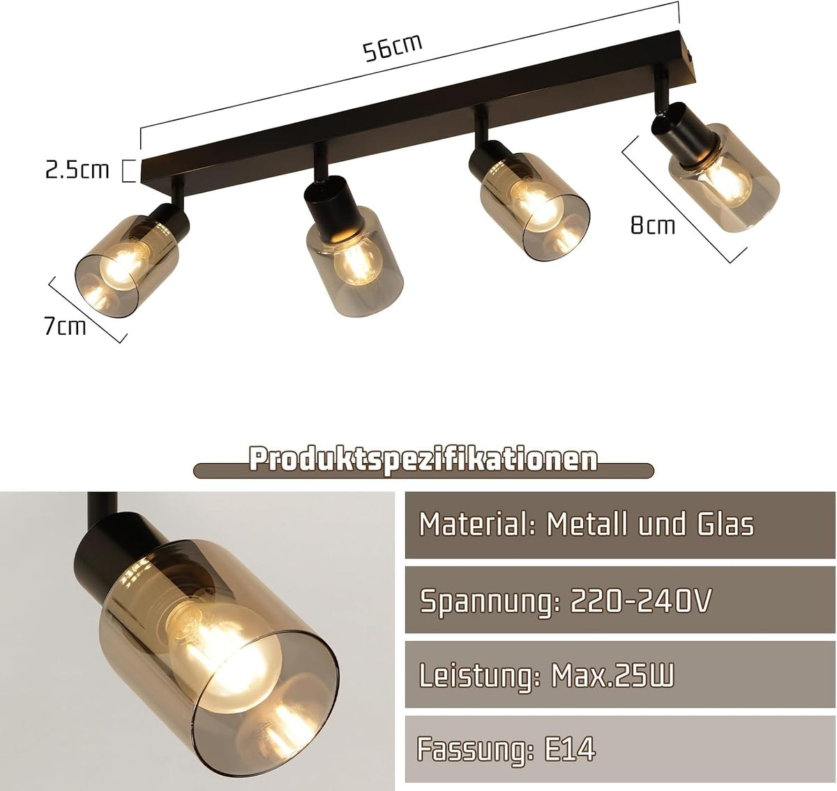 ZMH Deckenstrahler 1-4 Flammig Deckenlampe E14: Vintage Deckenleuchte