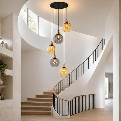 ZMH Pendelleuchte Esstisch Hängelampe Treppenhaus 5-Glaskugel 160cm o.LM