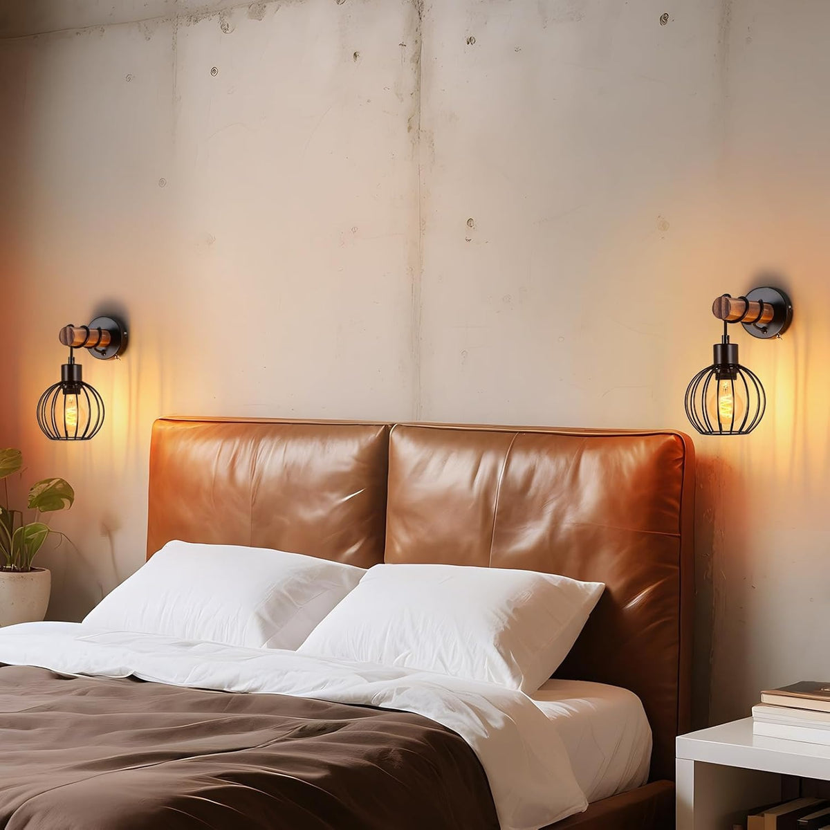 ZMH Wandleuchte Wohnzimmer Vintage Holz: Wandlampe mit Schalter Wandbeleuchtung Schwarz im industrial Design E27 Wandstrahler aus Metall Retro Bettlampe für Schlafzimmer Flur Cafe - Ohne Leuchtmittel