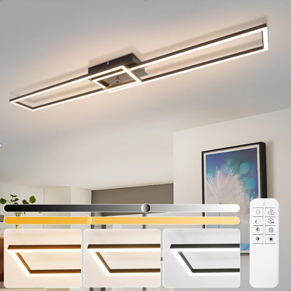 ZMH Deckenlampe LED Deckenleuchte Schlafzimmer- 2 Schwarz Rahmen Deckenbeleuchtung 102CM Modern Wohnzimmerlampe Dimmbar mit Fernbedienung Esszimmerlampe 36W Rechteckig Design für Küche Flur