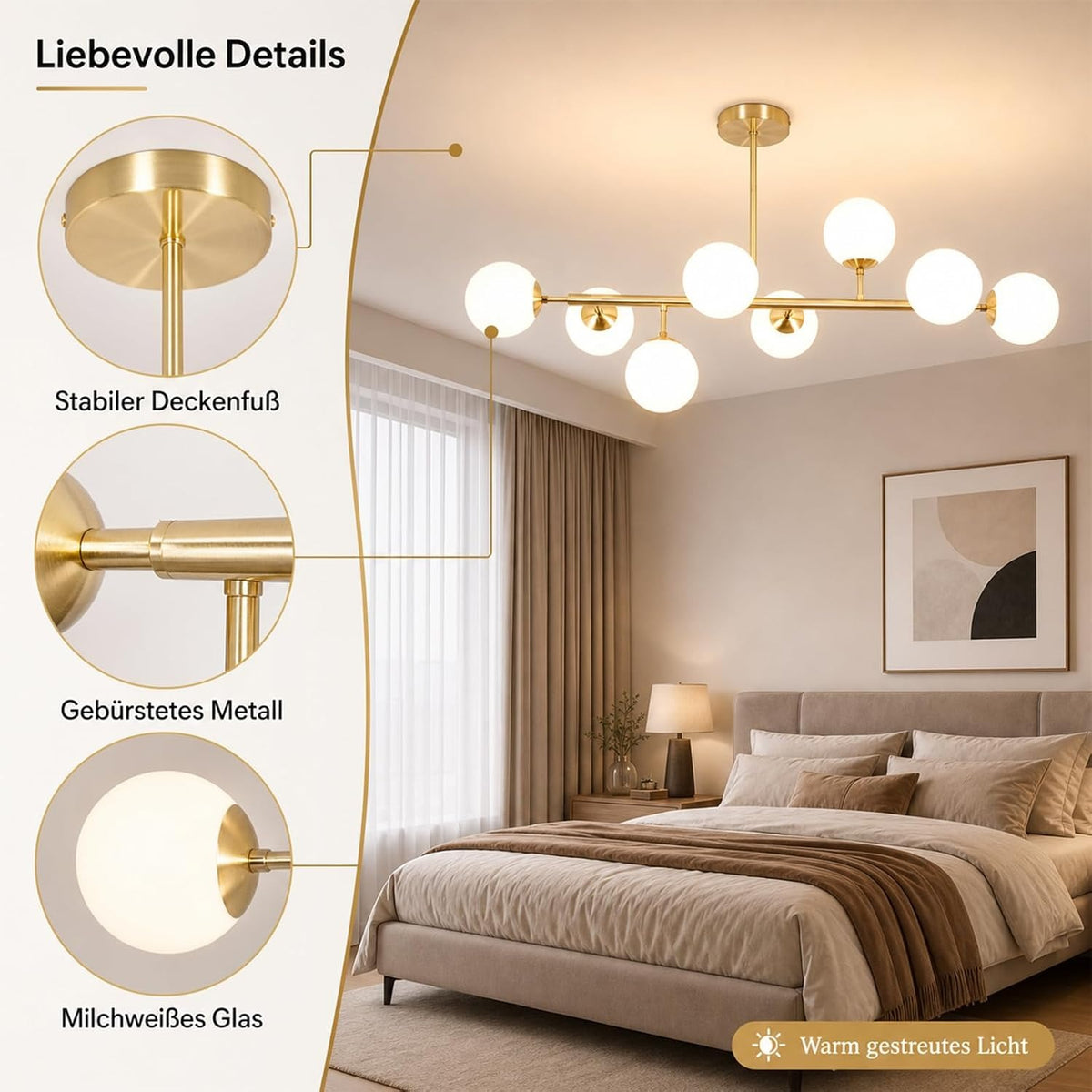 ZMH Deckenlampe 8 Flammig Wohnzimmer Deckenleuchte Schlafzimmer Modern G9