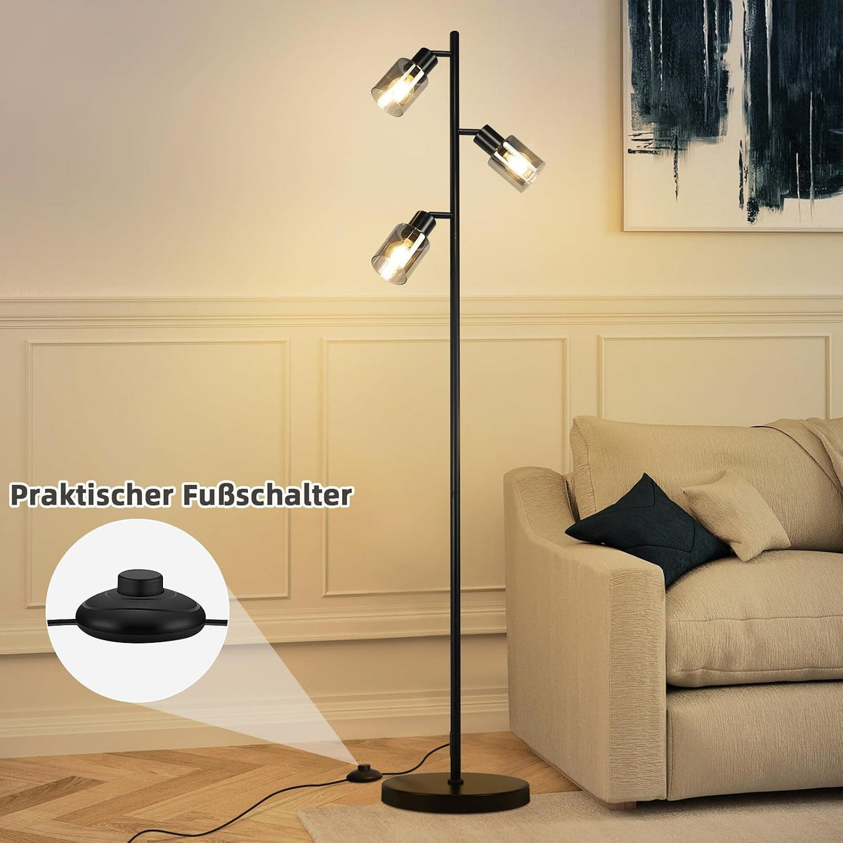 ZMH Stehlampe Vintage Wohnzimmer Schwarz: Stehleuchte Industrial