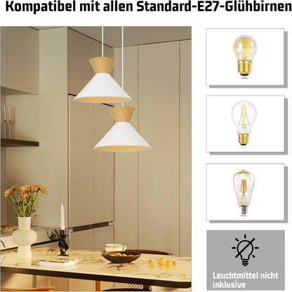 ZMH Pendelleuchte Modern Esszimmer Hängelampe: 2 x Esstischlampe Weiß E27 Metall Hängeleuchte Schlafzimmer Retro Hängend Esszimmerlampe Ø25cm Innen Pendellampe für Küche Wohnzimmer Flur Bar Resturant