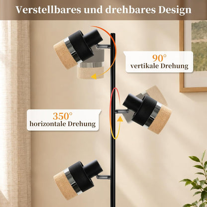 ZMH Stehlampe Wohnzimmer Stehleuchte Schwarz Vintage 3 Flammig E14