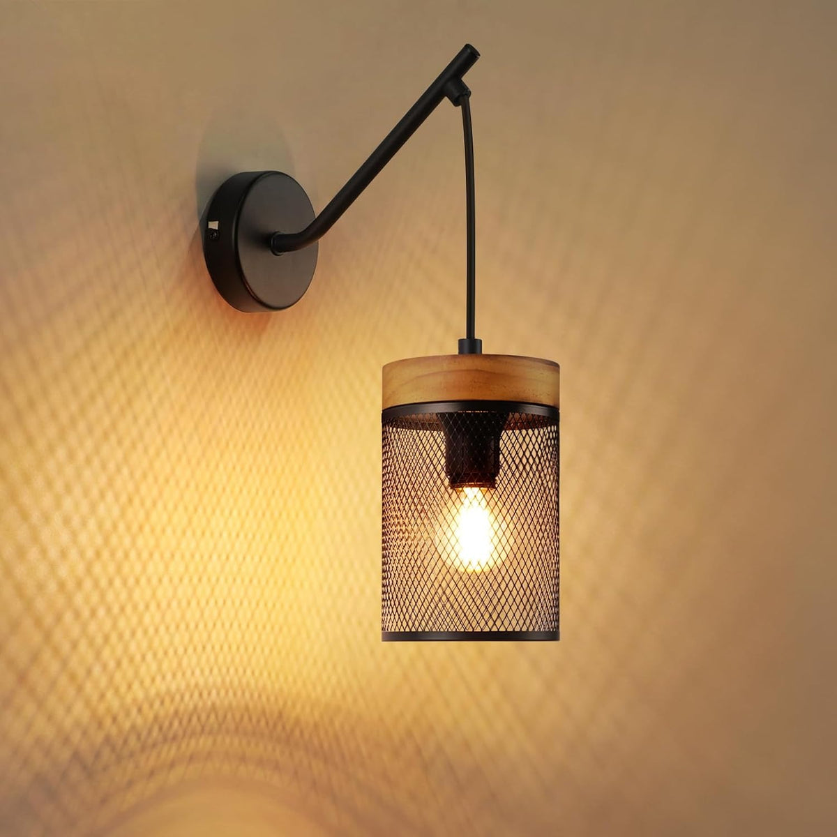 ZMH Wandlampe Holz vintage Wandleuchte innen schwarz Industrial 1er Pack