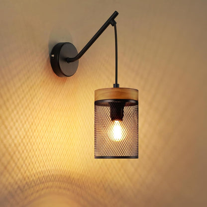 ZMH Wandlampe Holz vintage Wandleuchte innen schwarz Industrial 1er Pack