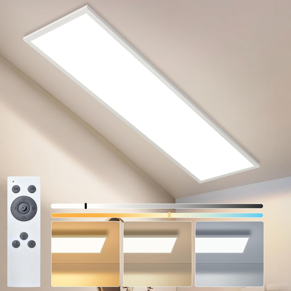 ZMH  LED Deckenleuchte 100x25cm-120x30cm Deckenlampe Panel Stufenlos Dimmbar Weiß