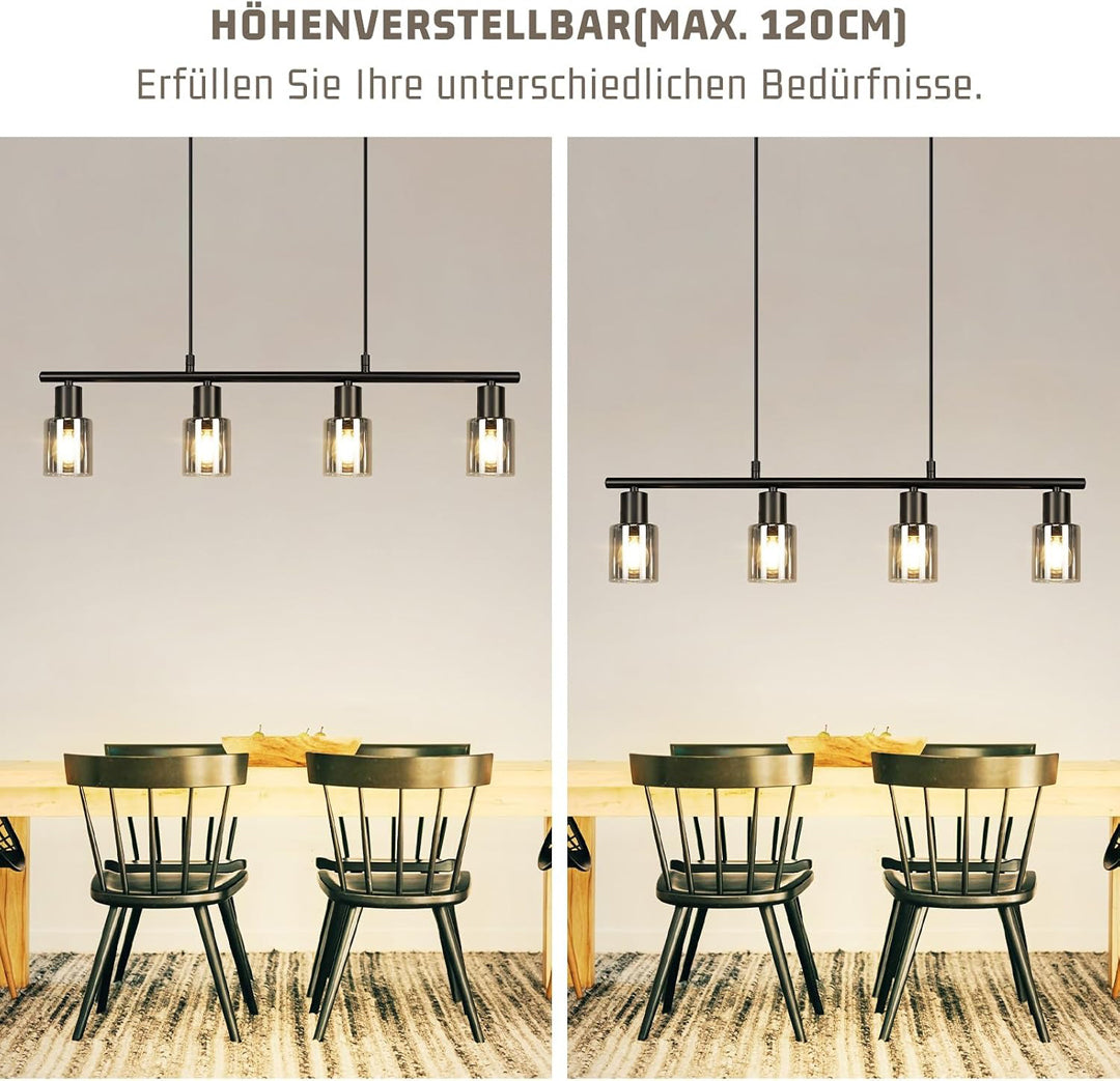 ZMH Hängelampe 4 flammig Pendelleuchte esstisch - Vintage Esstischlampe | hängend Schwarz industrial Hängeleuchte Glas E14 retro Esszimmerlampe Pendellampe für Esszimmer Küche (Ohne Leuchtmittel)