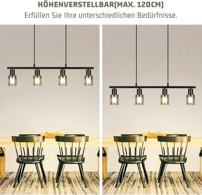 ZMH Hängelampe 4 flammig Pendelleuchte esstisch - Vintage Esstischlampe | hängend Schwarz industrial Hängeleuchte Glas E14 retro Esszimmerlampe Pendellampe für Esszimmer Küche (Ohne Leuchtmittel)