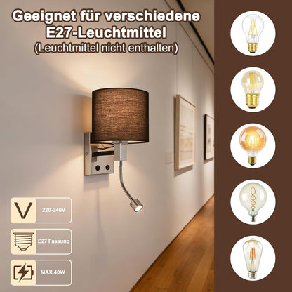 ZMH Wandlampe Innen Wandleuchte Schwarz Schlafzimmer Rund Wandstrahler