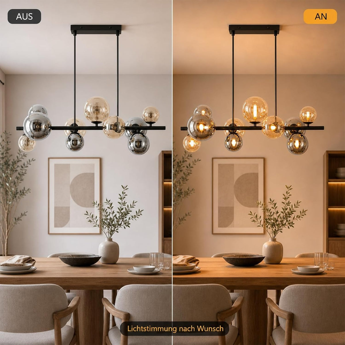 ZMH Pendelleuchte Esstisch Hängelampe Glas Esszimmerlampe 10 Flammig