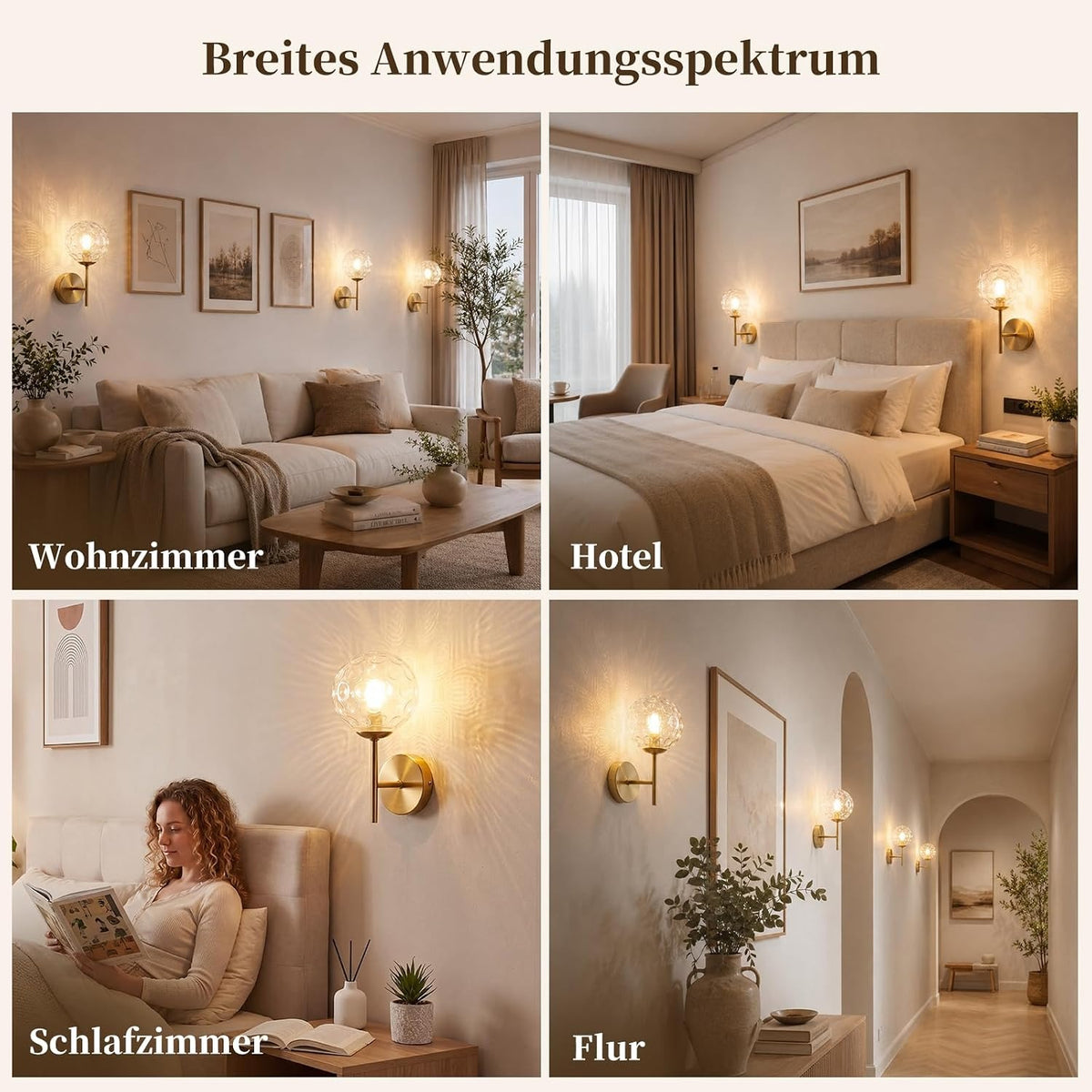 ZMH Wandleuchte Innen Wohnzimmer Wandlampe Flurlampe Gold G9 Metall