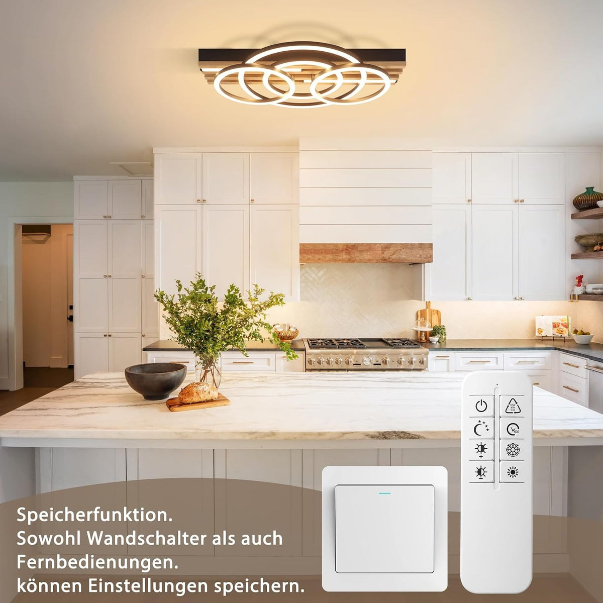 ZMH  LED Deckenleuchte Holz Dimmbar 50cm Deckenlampe Wohnzimmerlampe Modern