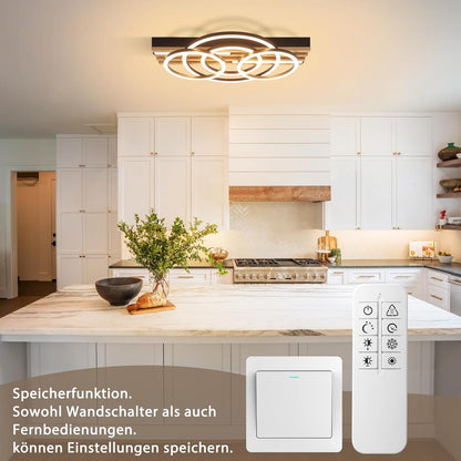 ZMH  LED Deckenleuchte Holz Dimmbar 50cm Deckenlampe Wohnzimmerlampe Modern