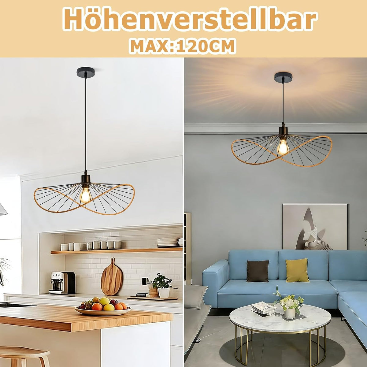 ZMH Hängeleuchte Schwarz Pendelleuchte Esstisch 2er Wohnzimmerlampe