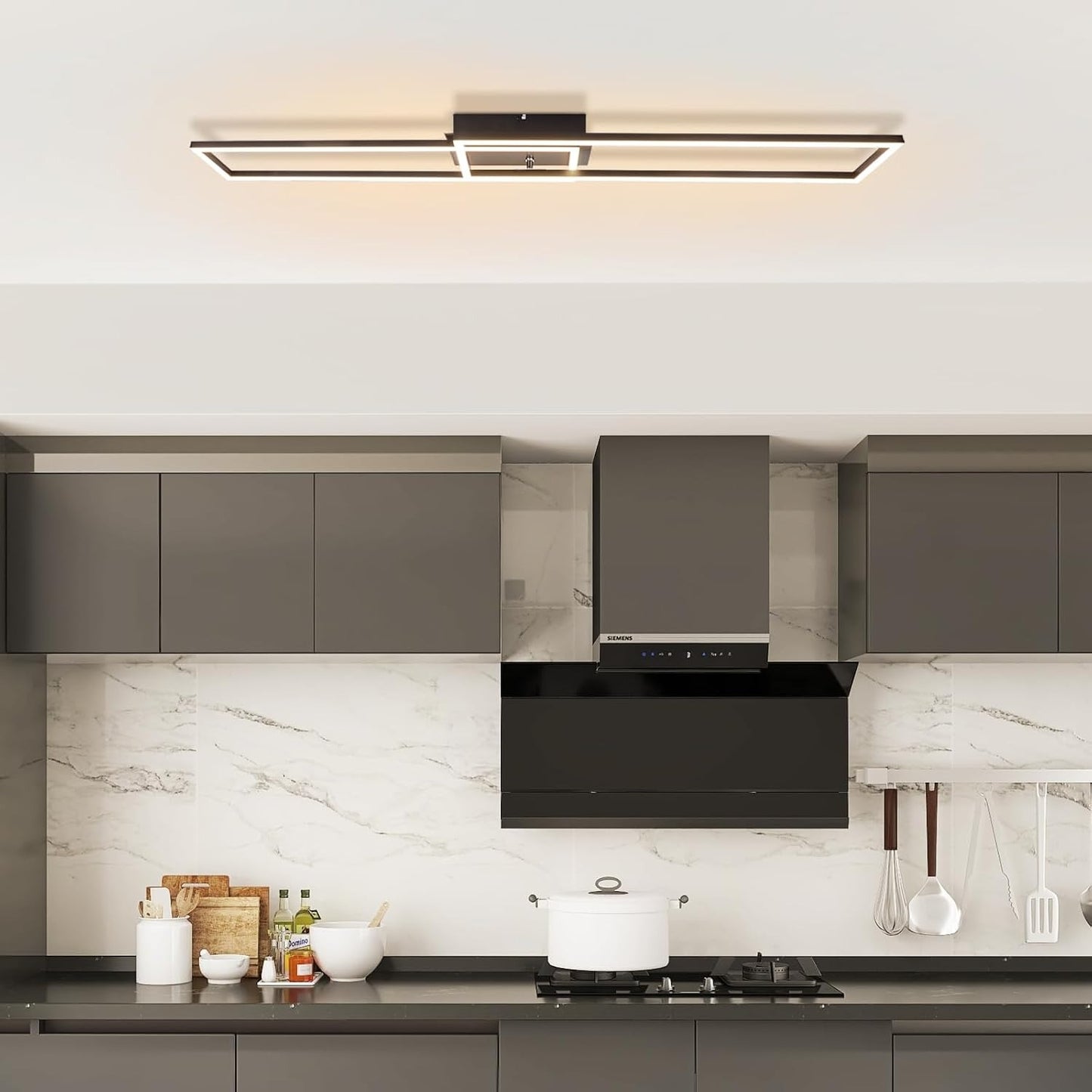 ZMH Deckenlampe LED Deckenleuchte Schlafzimmer- 2 Schwarz Rahmen Deckenbeleuchtung 102CM Modern Wohnzimmerlampe Dimmbar mit Fernbedienung Esszimmerlampe 36W Rechteckig Design für Küche Flur