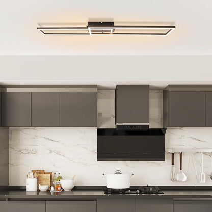 ZMH Deckenlampe LED Deckenleuchte Schlafzimmer- 2 Schwarz Rahmen Deckenbeleuchtung 102CM Modern Wohnzimmerlampe Dimmbar mit Fernbedienung Esszimmerlampe 36W Rechteckig Design für Küche Flur