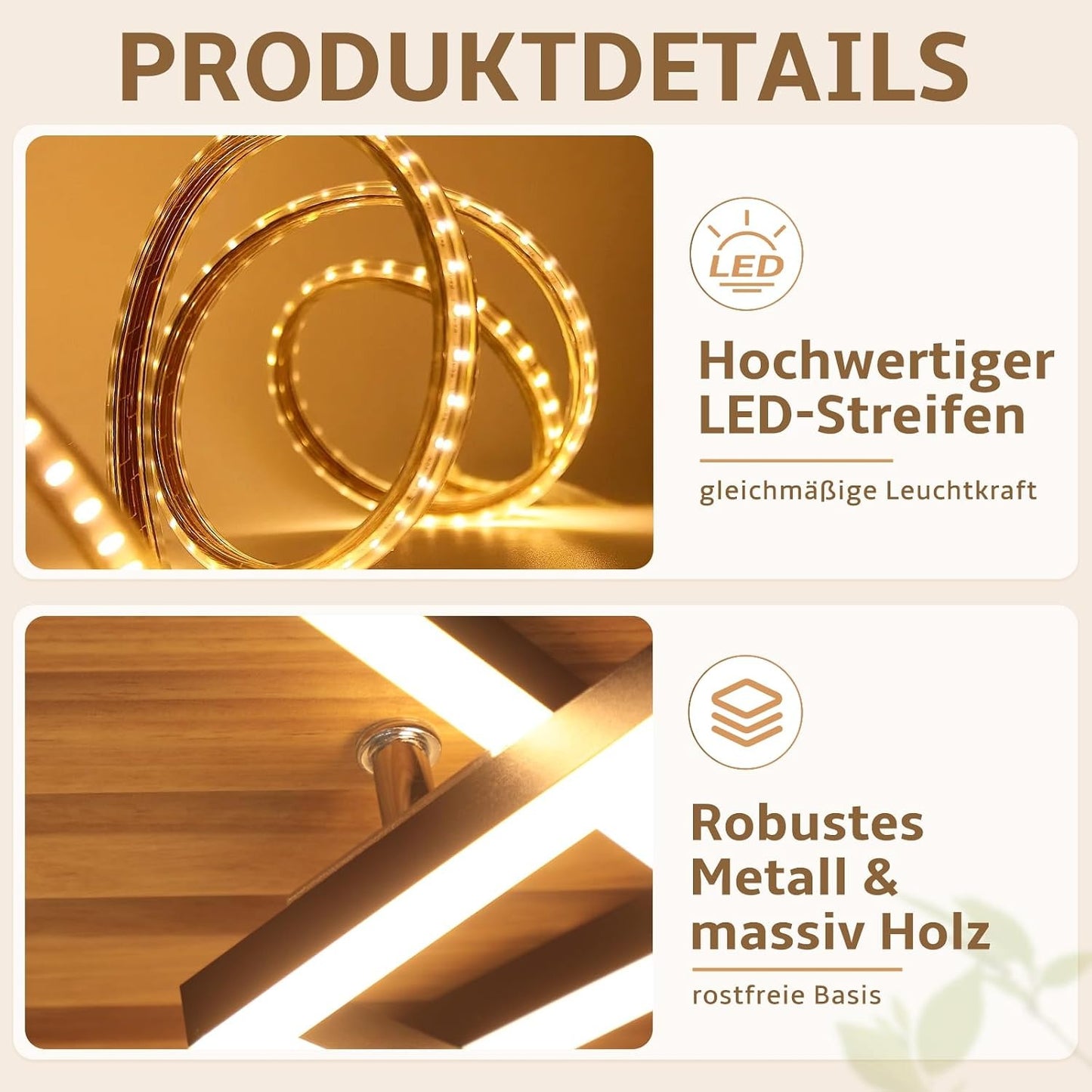 ZMH LED Deckenleuchte Holz Deckenlampe Wohnzimmer Dimmbar 3 Eckige Modern