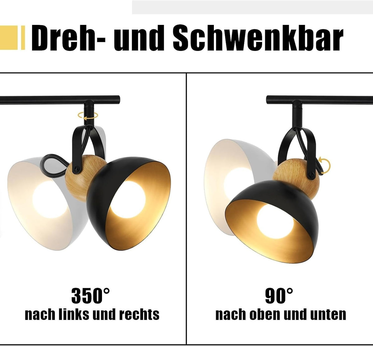 ZMH Deckenstrahler 4/1 Flammig Vintage Schwarz/Weiß E27 Deckenlampe Wohnzimmer