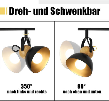 ZMH Deckenstrahler 4/1 Flammig Vintage Schwarz/Weiß E27 Deckenlampe Wohnzimmer