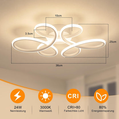 ZMH Deckenlampe Schlafzimmer LED Deckenleuchte 24W 3000K Schlafzimmerlampe
