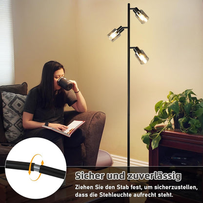 ZMH Stehlampe Vintage Wohnzimmer Schwarz: Stehleuchte Industrial
