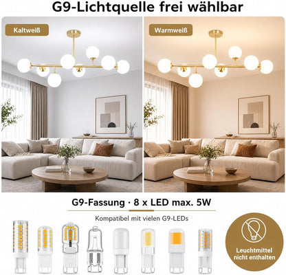 ZMH Deckenlampe 8 Flammig Wohnzimmer Deckenleuchte Schlafzimmer Modern G9