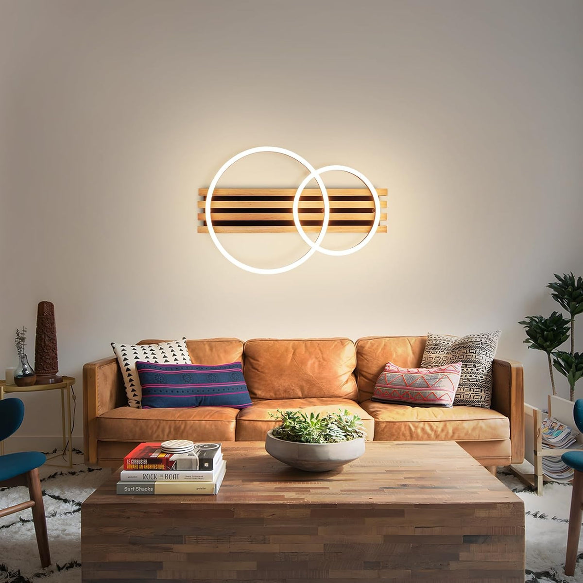 ZMH LED Deckenleuchte Dimmbar Holz Deckenlampe 70cm Wohnzimmerlampe Decke