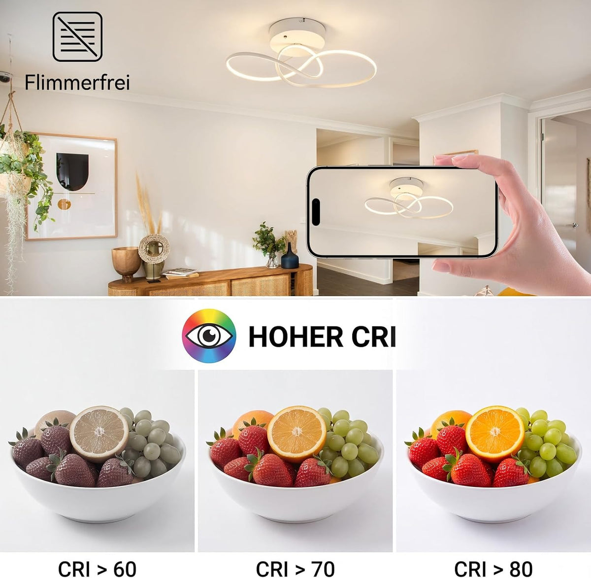 ZMH LED Deckenlampe Schlafzimmer Deckenleuchte 24W Modern Küchenlampe Weiß
