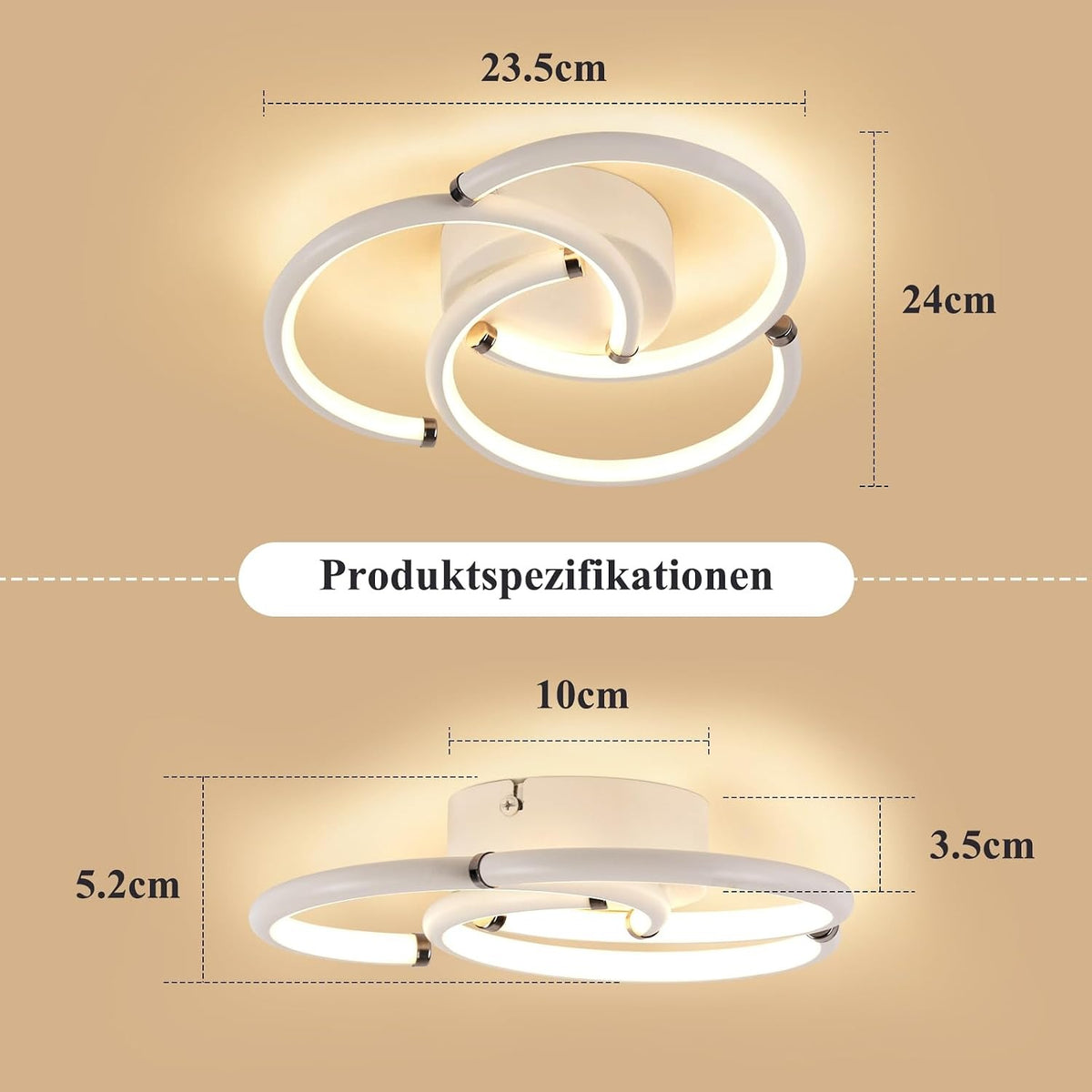 ZMH Deckenlampe Küche LED Deckenleuchte 24W 3000K Schlafzimmerlampe