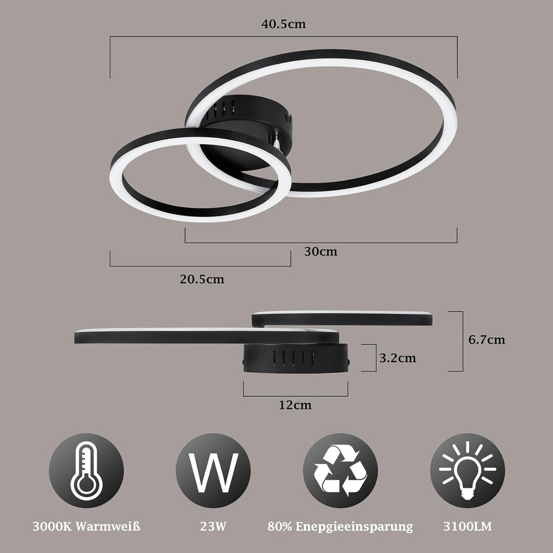 ZMH LED Deckenlampe Wohnzimmer Deckenleuchte 40cm - 23W Küchenlampe | 3000K Warmweiß