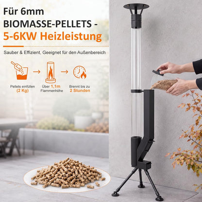 ZMH Pellet Terrassenheizer Outdoor Feuerrohr mit Glasrohr 167CM