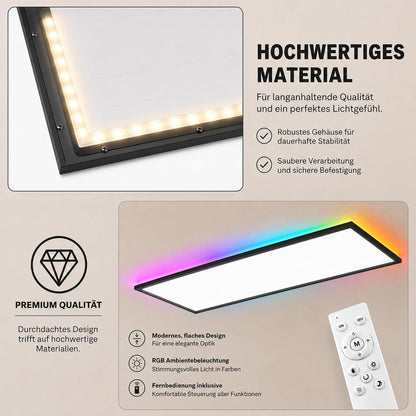 ZMH LED Panel 120x30 Cm Schwarz, LED Deckenleuchte 36 W, Deckenlampe Wohnzimmer