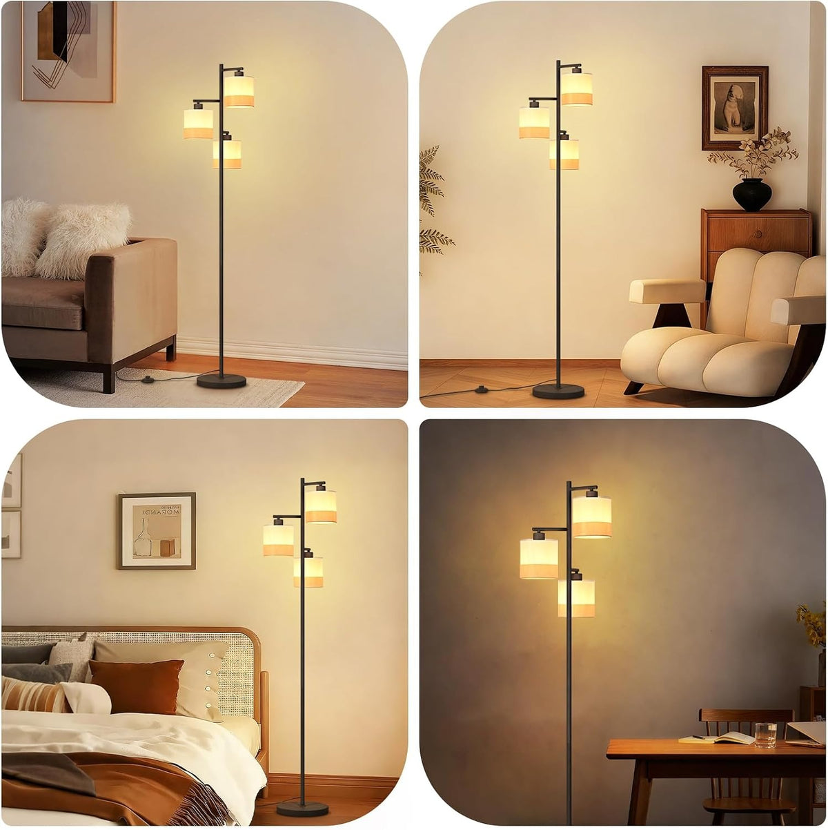 ZMH Stehlampe Wohnzimmer Stehleuchte Vintage Stoff Standlampe 3 Flammig
