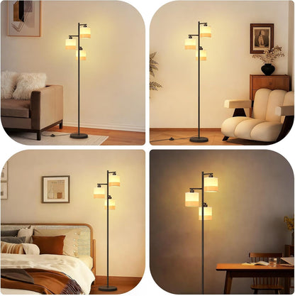ZMH Stehlampe Wohnzimmer Stehleuchte Vintage Stoff Standlampe 3 Flammig