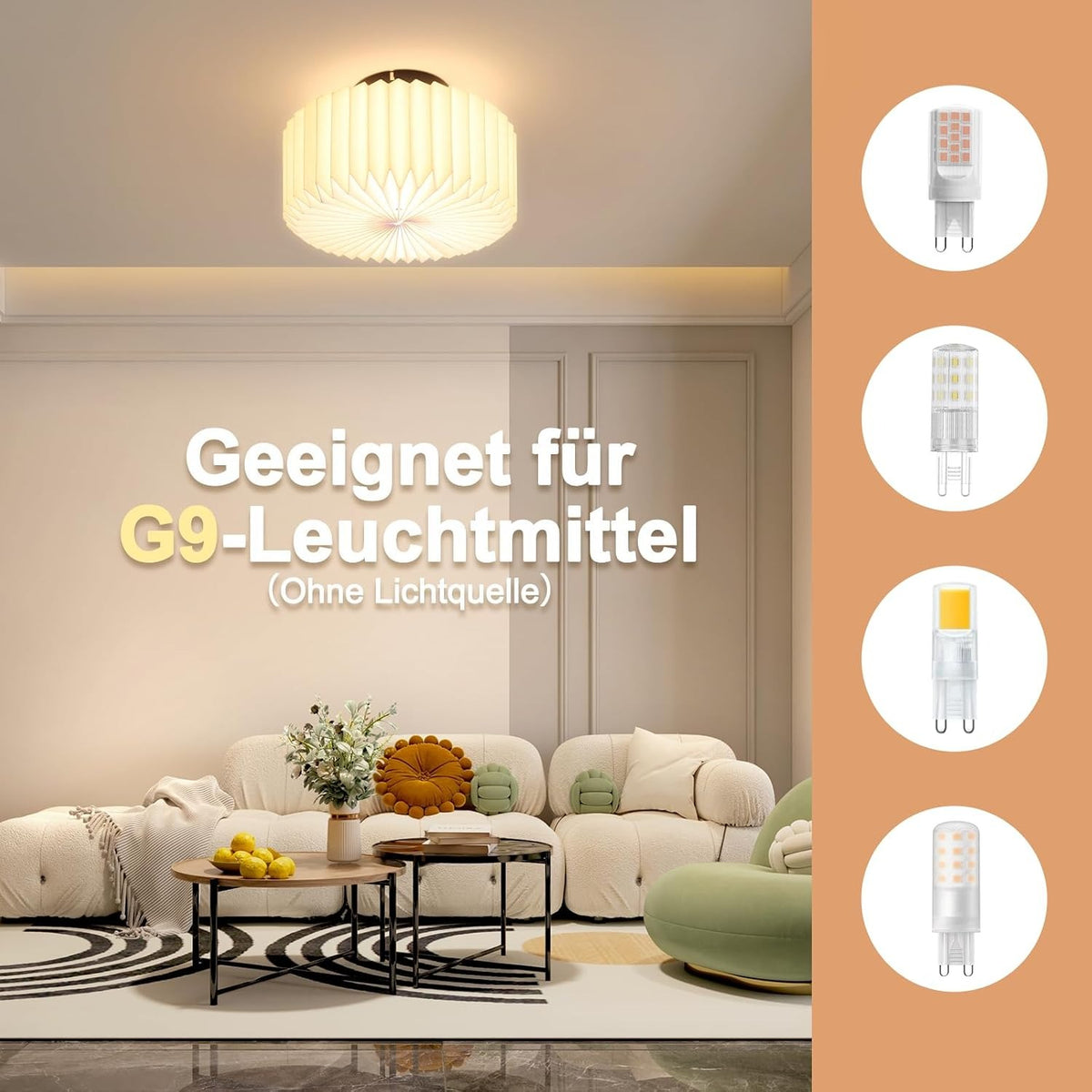 ZMH Deckenlampe Schlafzimmer Deckenleuchte Vintage - Weiß Küchelampe Papier Rund Lampenschirm Design Retro Flurlampe G9 Fassung Schlafzimmerlampe für Flur Küche Wohnzimmer