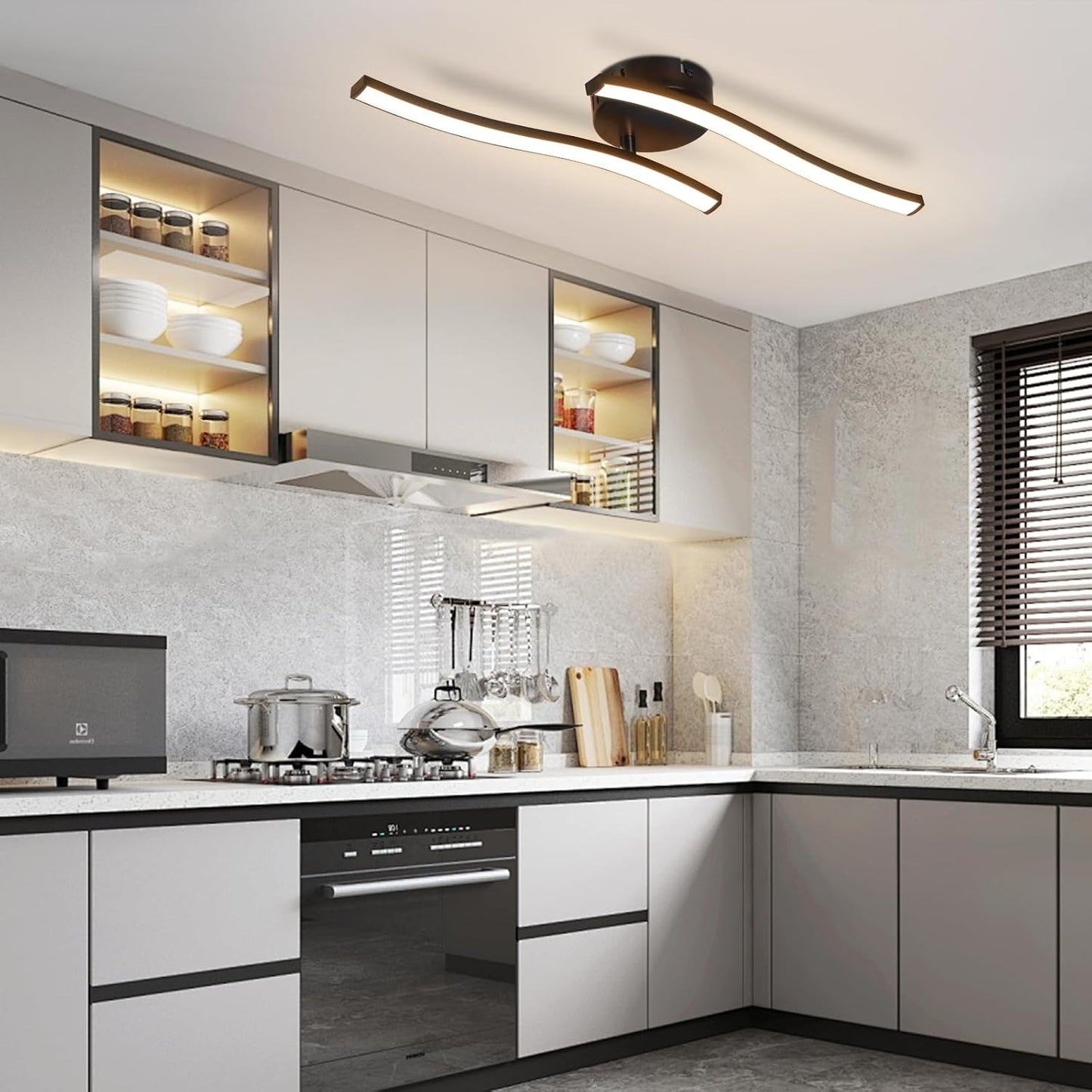 ZMH Deckenlampe Wohnzimmer LED Deckenleuchte Schlafzimmer: Modern Schlafzimmerlampe Schwarz 12W Wohnzimmerlampe 3000K Wellen Design Innen Warmweiß
