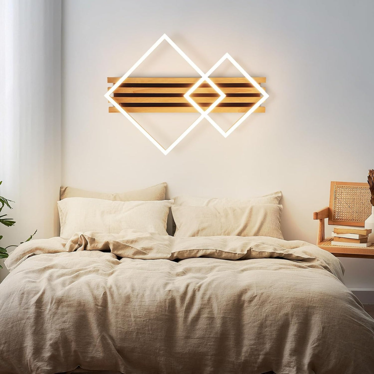 ZMH LED Deckenlamape Holz Deckenleuchte Dimmbar 55CM Schlafzimmer Lampe