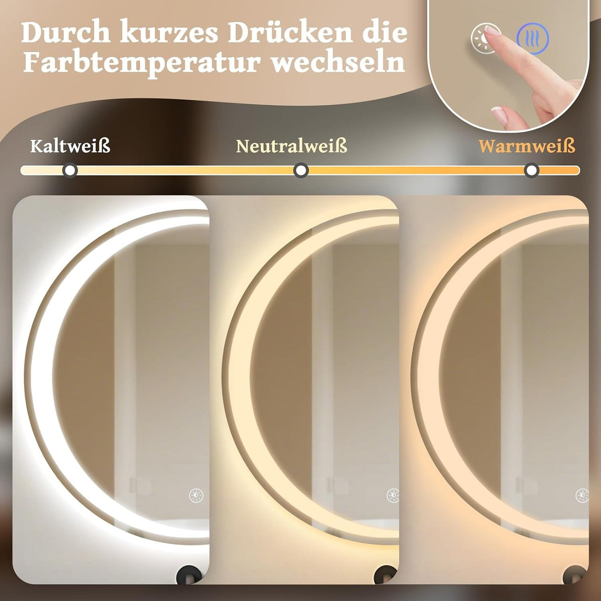ZMH Badezimmer Spiegel mit Beleuchtung,60 cm Rund LED Bad Wandspiegel