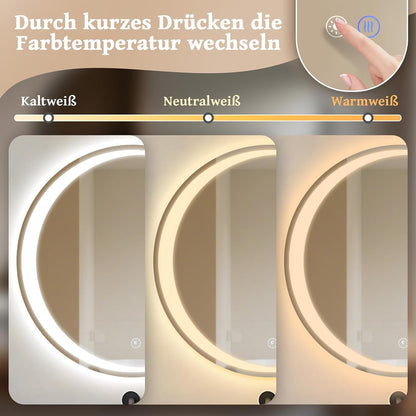 ZMH Badezimmer Spiegel mit Beleuchtung,60 cm Rund LED Bad Wandspiegel