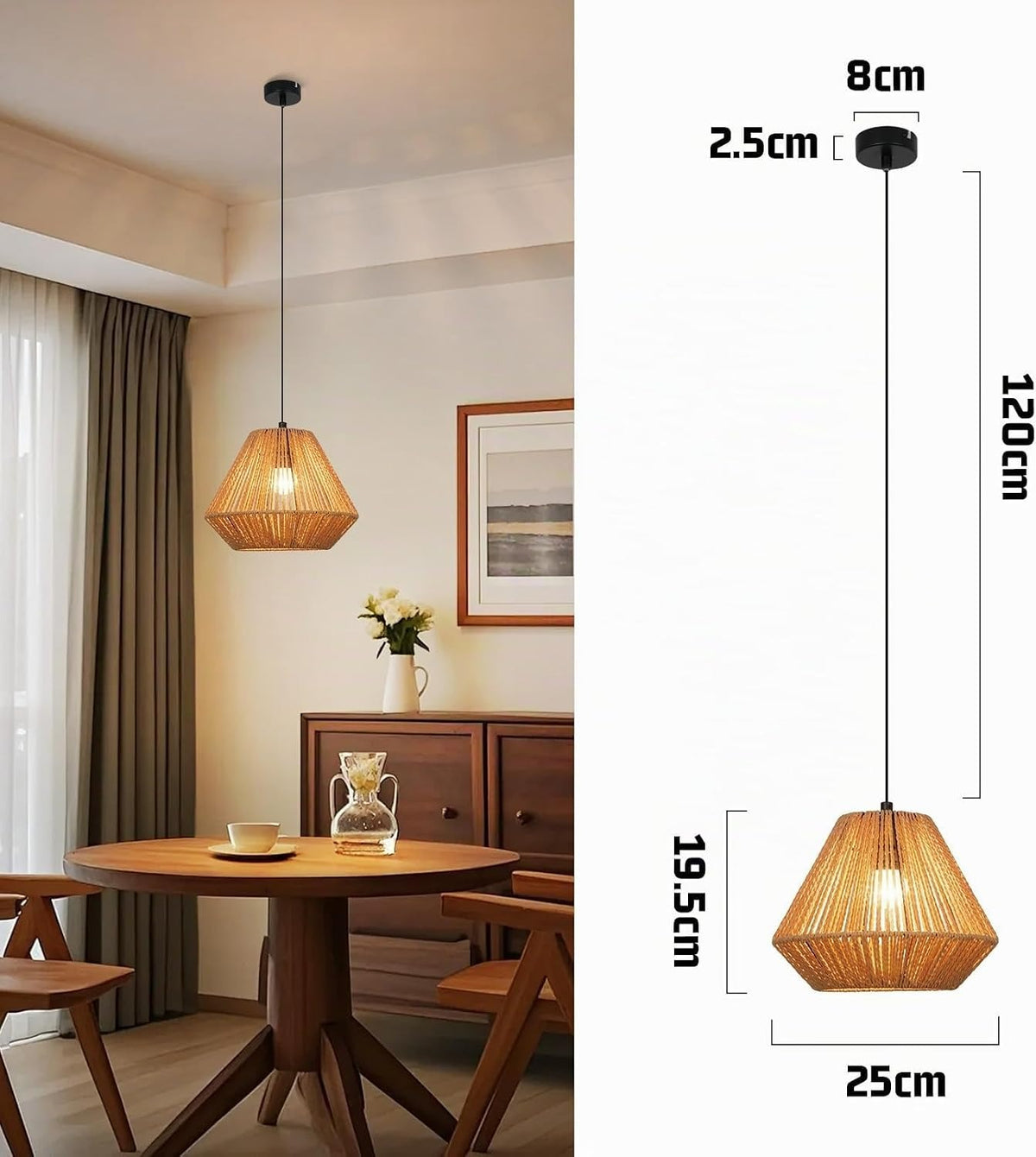 ZMH Hängelampe Boho Hängeleuchte Rattan - Φ25 Vintage Pendelleuchte