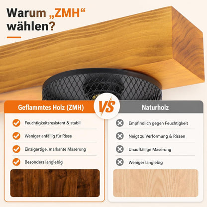 ZMH Vintage Pendelleuchte Holz Hängelampe esstisch 4 flammig mit Holzbalken